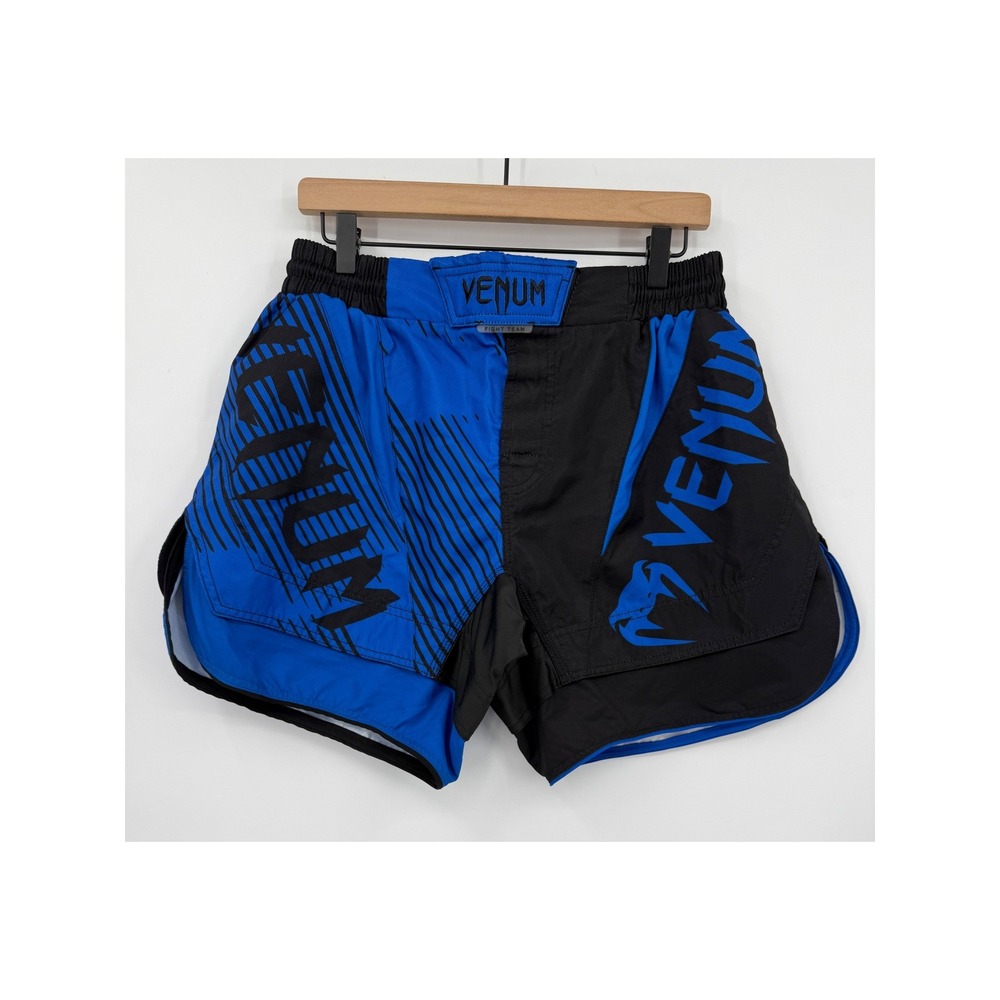 Venum Shorts Men Large Blue Black Fight Team Striped MMA Muay Thai Training Gear